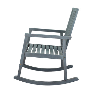 Ned Modern Chevron-Back 300-Lbs Support Acacia Wood Patio Outdoor Rocking Chair - JONATHAN Y